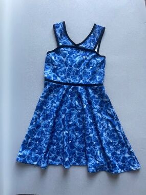 Sally Miller Couture Girls Size 10 Blue Floral Fit & Flare Dress Made in USA
